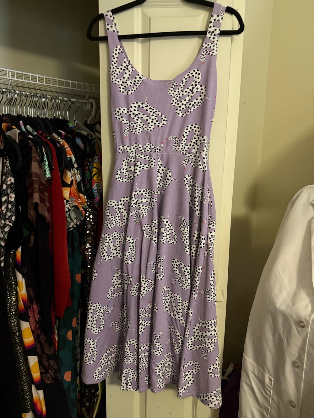 Rare Nooworks Lavender and Midi Dress with White and Black Snake Motif